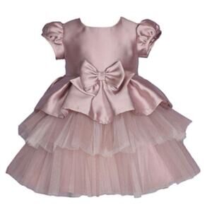 Bonnie Baby Baby Girls Short Sleeved Mikado Tiered Dress with Bow Sz 18M